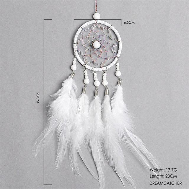 Car Interior Rear-view Mirror Hanging Decor  Small Dream Catcher Boho Nature Feather Home Decor Handmade Grids Nature Feather Car Charms Pendant Accessories Gift