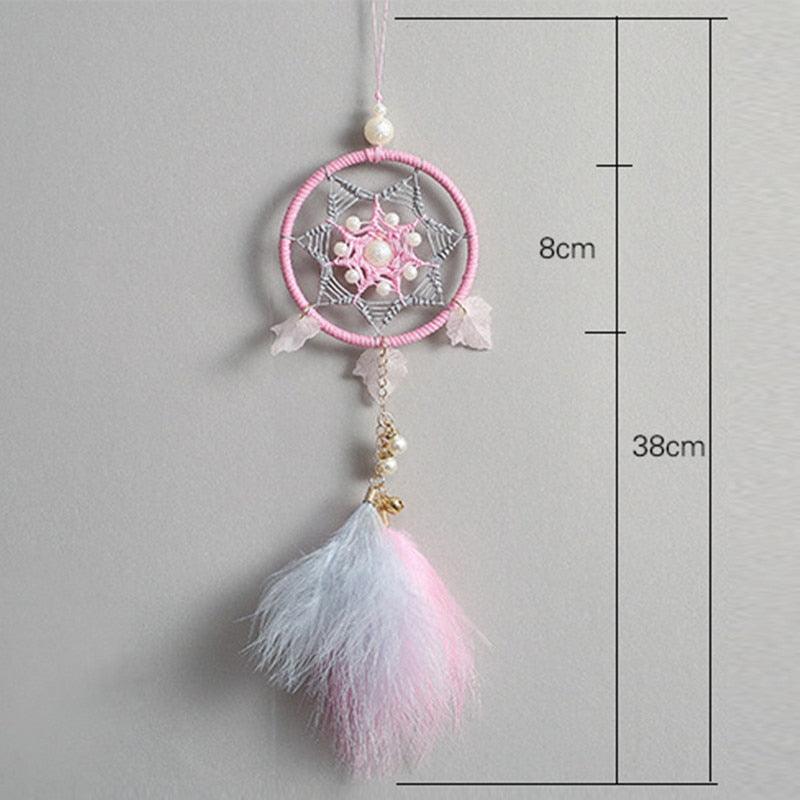 Car Interior Rear-view Mirror Hanging Decor  Small Dream Catcher Boho Nature Feather Home Decor Handmade Grids Nature Feather Car Charms Pendant Accessories Gift