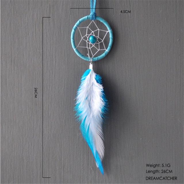 Car Interior Rear-view Mirror Hanging Decor  Small Dream Catcher Boho Nature Feather Home Decor Handmade Grids Nature Feather Car Charms Pendant Accessories Gift