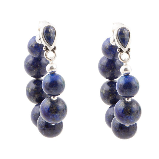 Boucles d'oreilles Carly en lapis-lazuli bleu, créoles complètes, monture en argent sterling