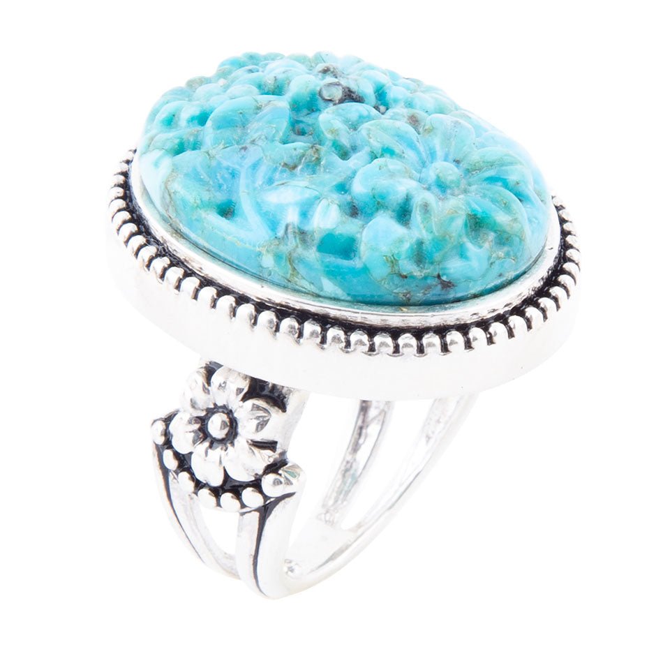 Bague cocktail en argent sterling et turquoise bleue sculptée