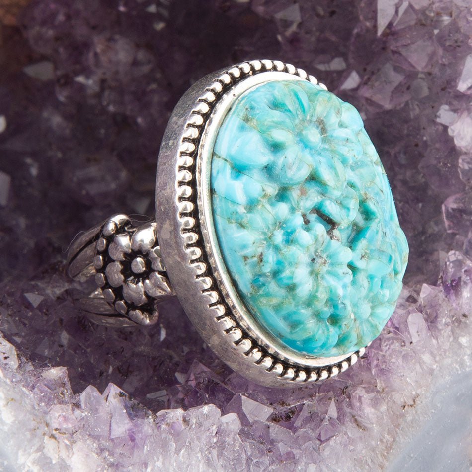 Bague cocktail en argent sterling et turquoise bleue sculptée