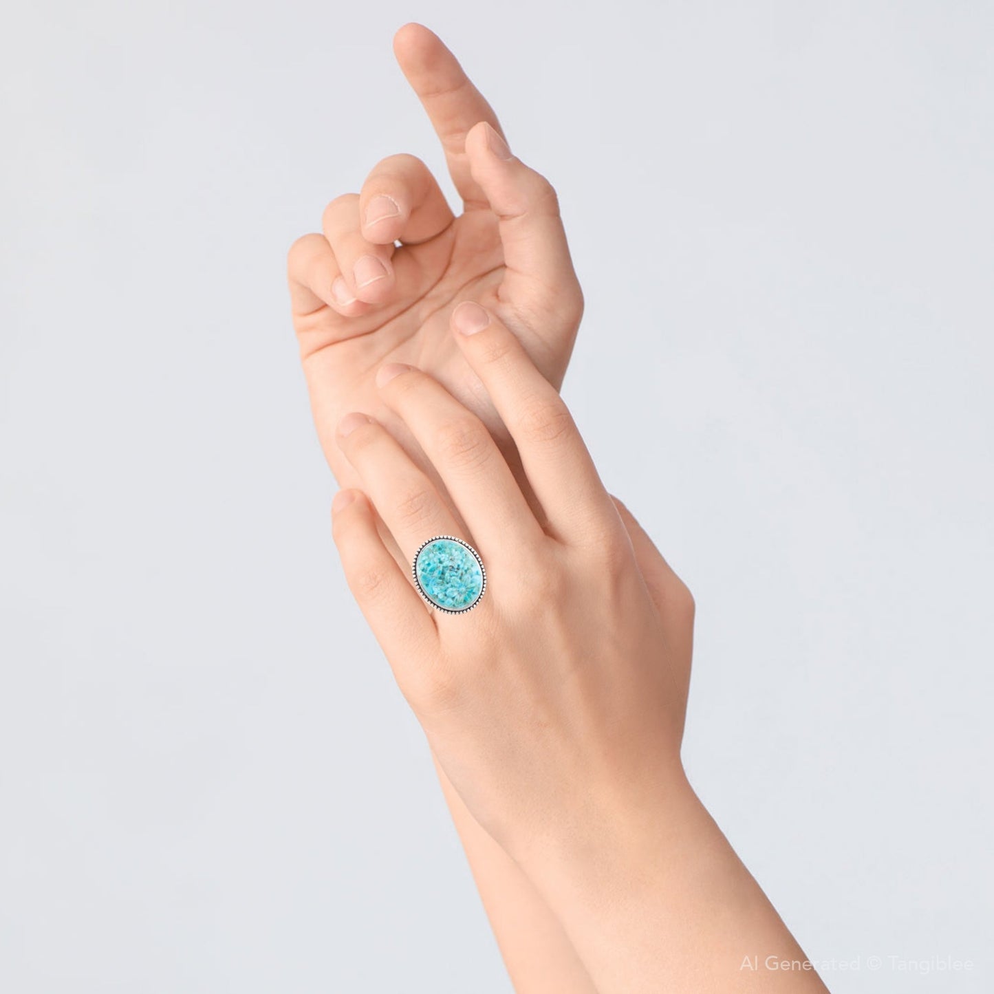 Bague cocktail en argent sterling et turquoise bleue sculptée