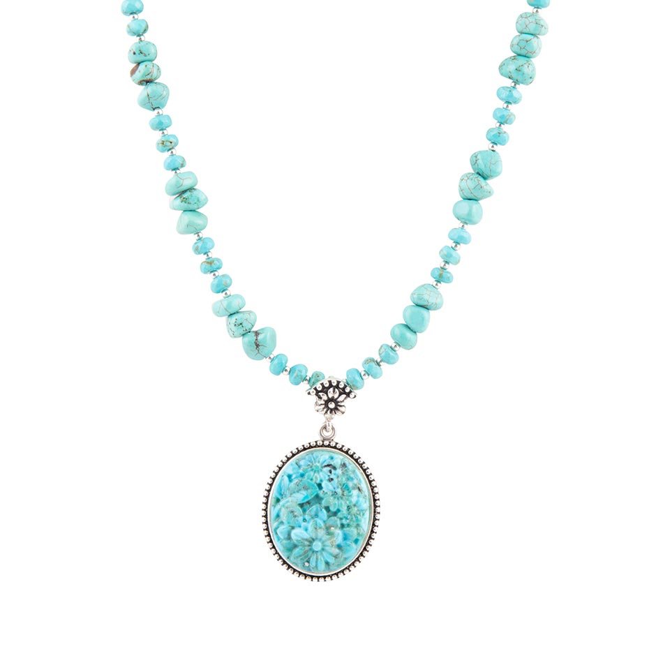 Geschnitzter blauer Türkis- und Sterlingsilber-Anhänger