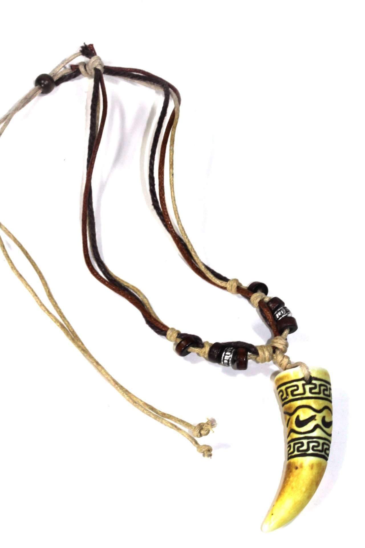 Geschnitzter Stoßzahn Boho Halskette Tribal Anhänger Lederband