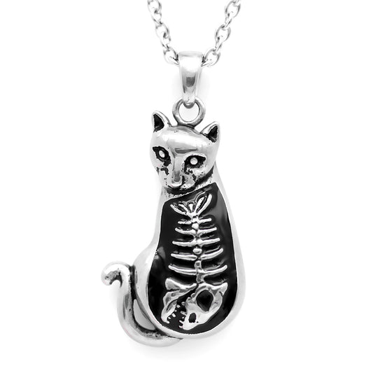 Cat Fish Bone Necklace Silver Pendant For Women Gift