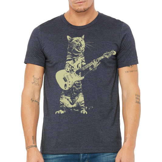 Katzen-Gitarren-T-Shirt Herren Rockmusik Vintage Grafik-T-Shirt