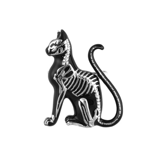 Broche émaillée Squelette de chat, Gothique, Mignonne, Crâne, Accessoire