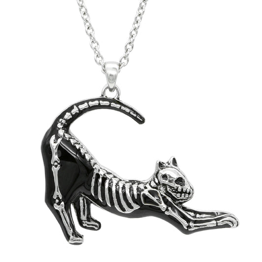 Collier Squelette de Chat Pendentif Gothique Argenté Pour Femme