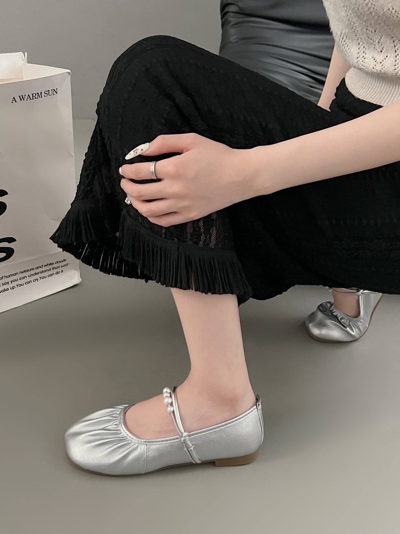 2026 Fall New Silver Mary Jane Loafers, French Gentle Shallow Vamp Flats Women Dress Shoes For Skirts
