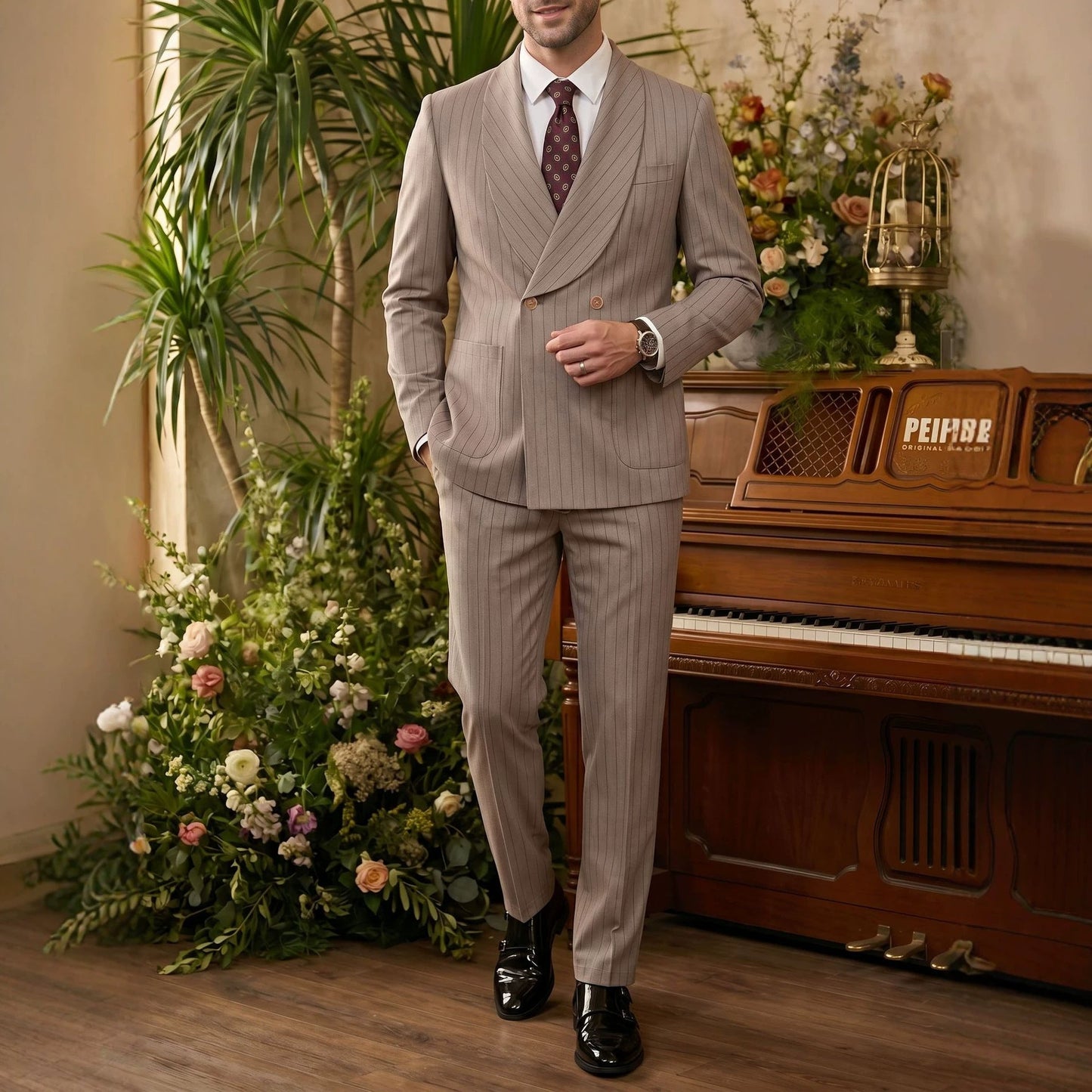 Mens Business Gentleman Formal Double-Breasted Suit Set