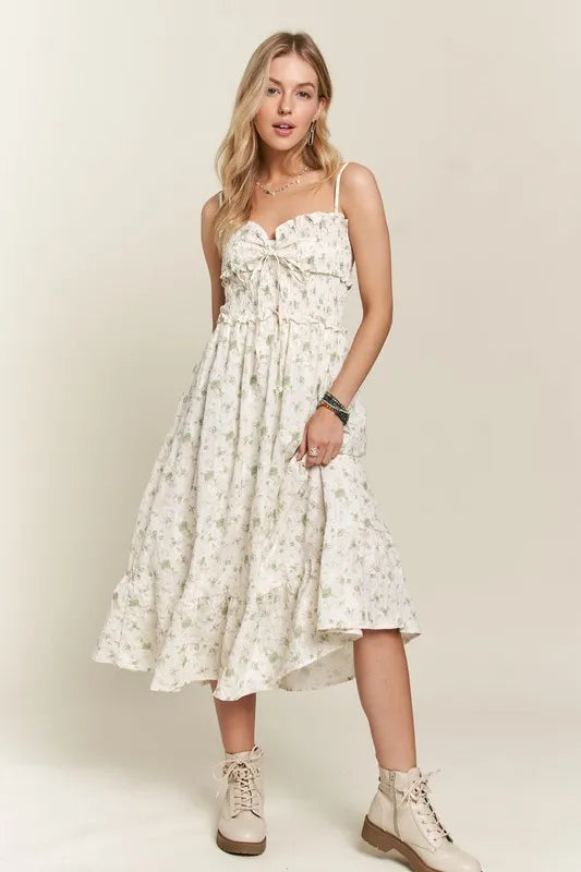 Smocked Floral Sweetheart Neck Cami Summer Dress For Women – Romantic Floral Cami Dress with Sweetheart Neckline & Ruffled Details for Spring & Summer Events
