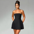 Women Mini Dress, Strapless Backless Solid Slim Fit A-line Summer Tube Clubwear