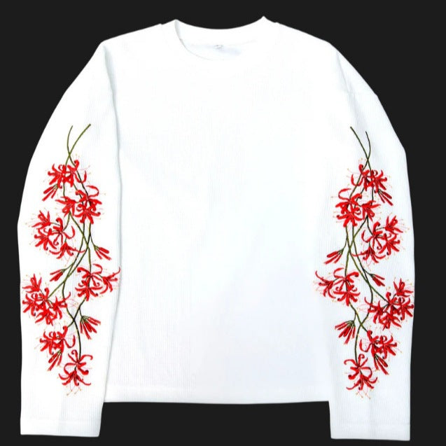 Mens Relaxed-fit Crew-neck Floral-embroidered Long-sleeve Top
