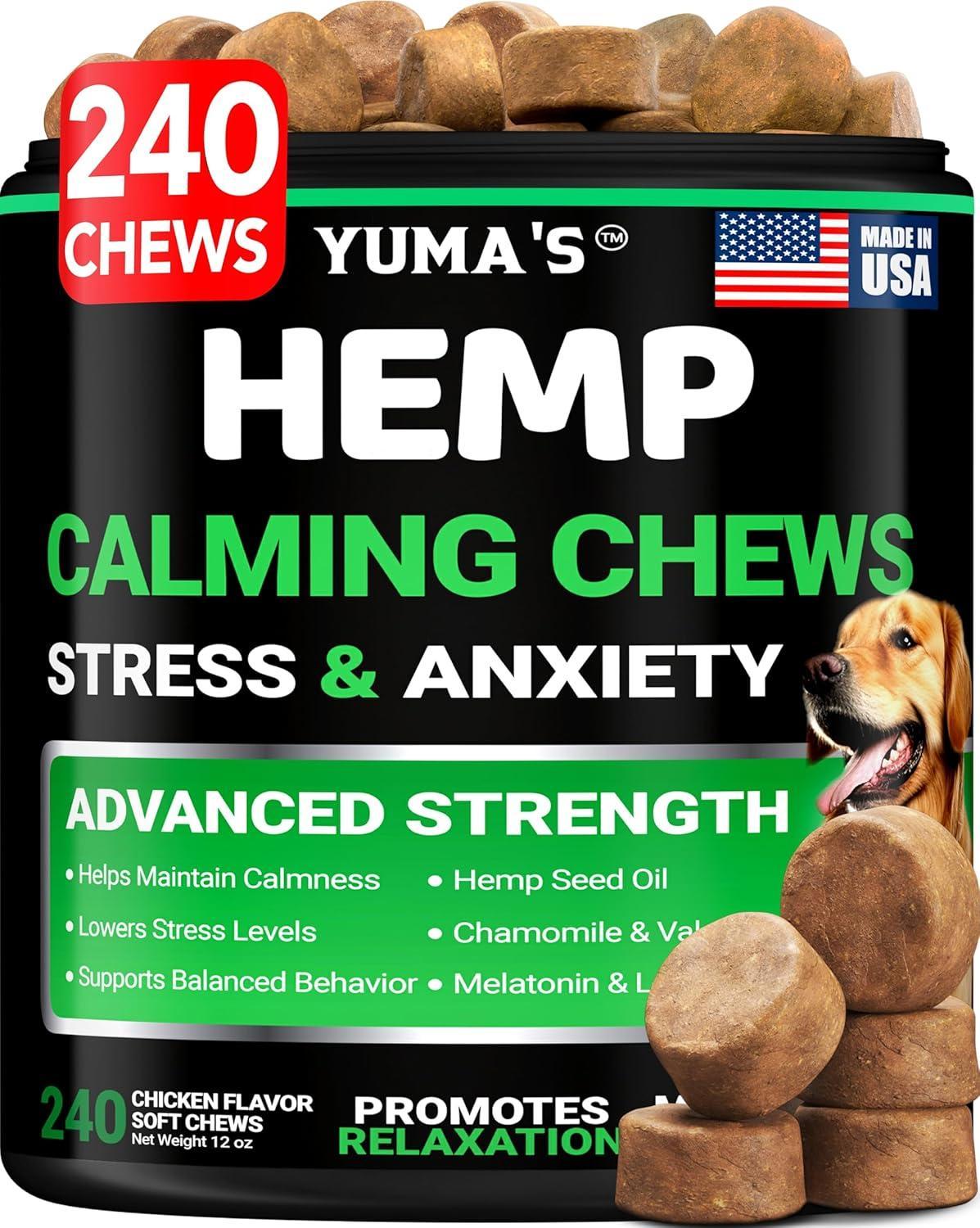 Hemp Calming Chews for Dogs 240 Count Anxiety Relief Melatonin & Chamomile