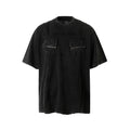 High Street Retro Workwear Zipper Pocket Decoration Washed Distressed Short Sleeve