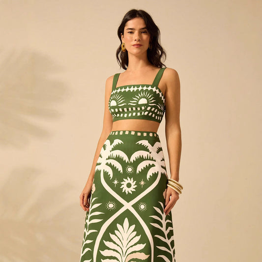 Women's Floral Printed Camisole & High-Waisted Midi Skirt Set