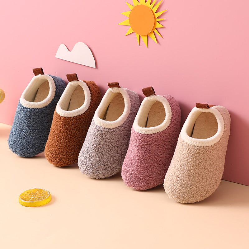 Fleece-lined Children's Non-slip Sole Thickened Autumn And Winter New Cotton Slippers