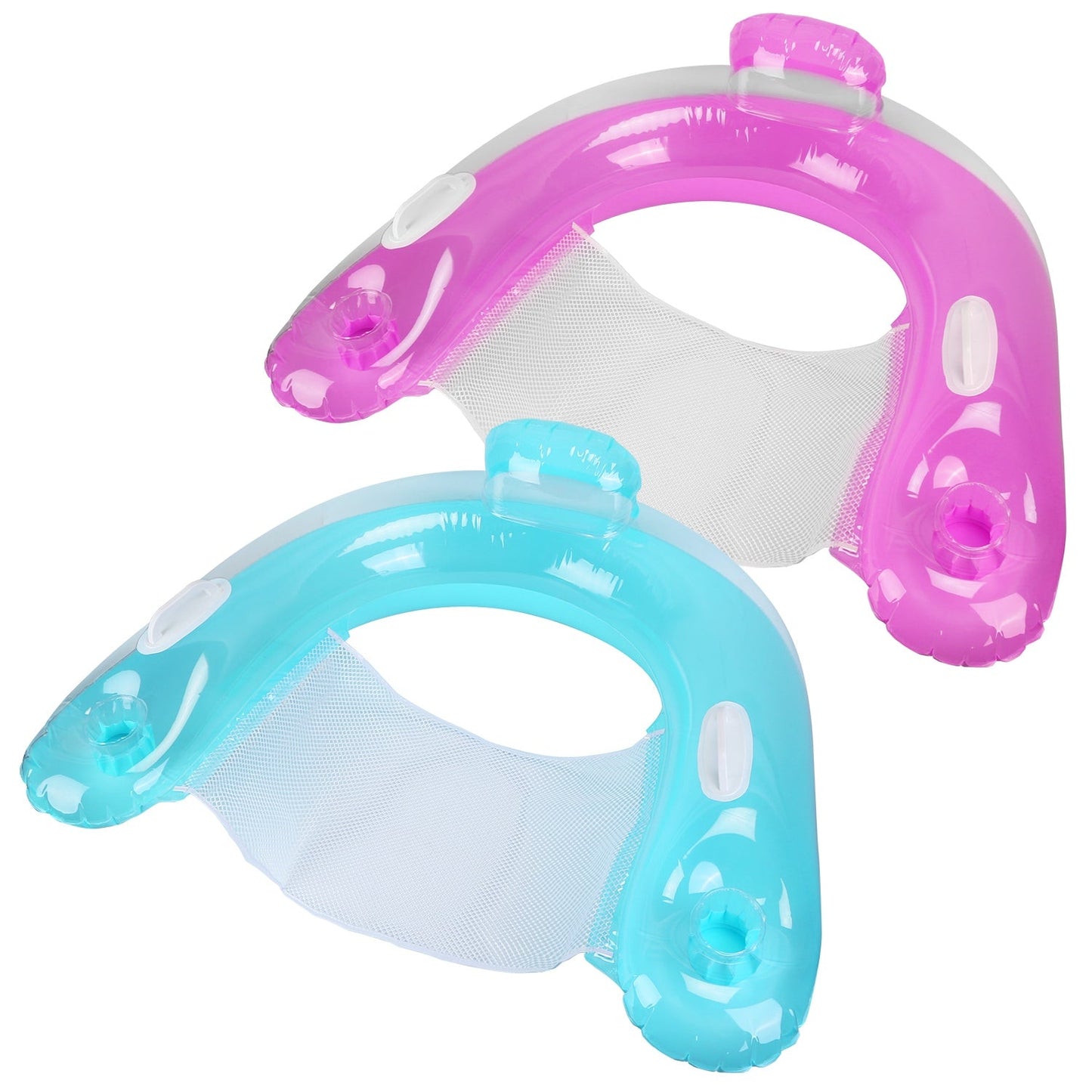2 aufblasbare Schwimmsessel für den Pool, 130 kg Belastbarkeit, Wasserliege, schwimmende Matratze mit Getränkehalter und Armlehne, für Outdoor-Poolparty und Strand