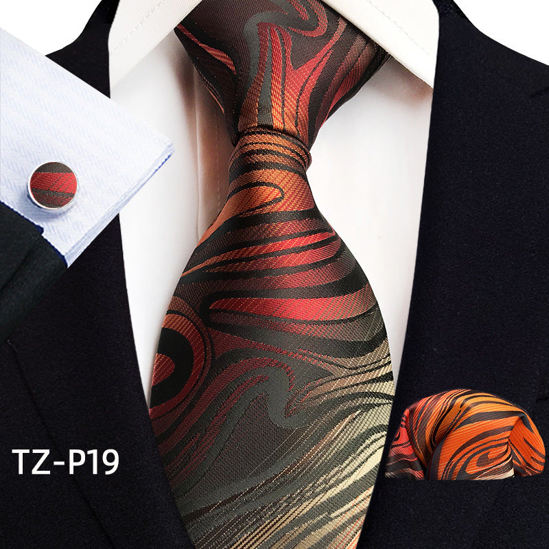 Mens Plaid Formal Tie Pocket Square And Cufflinks Three-Piece Set