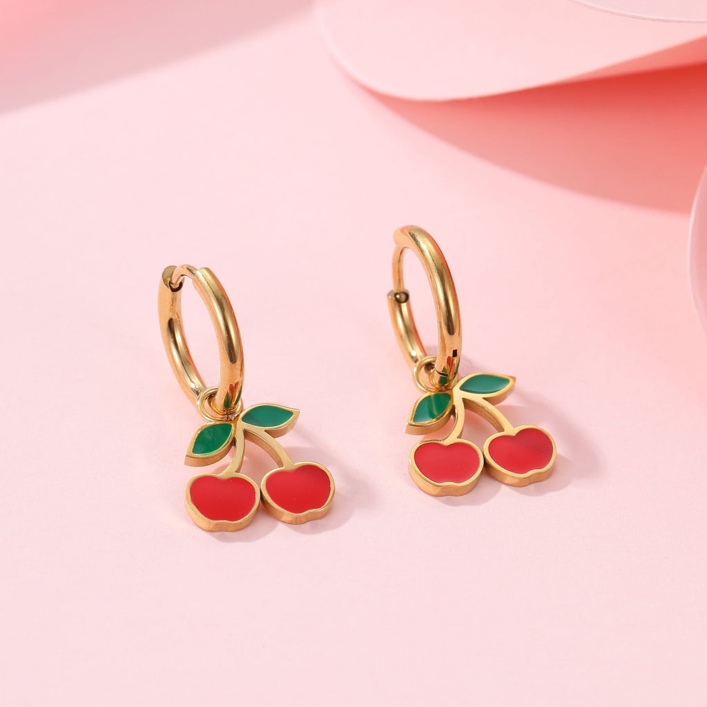 Cherry Necklace Bracelet Titanium Steel Earring Ring Pieces