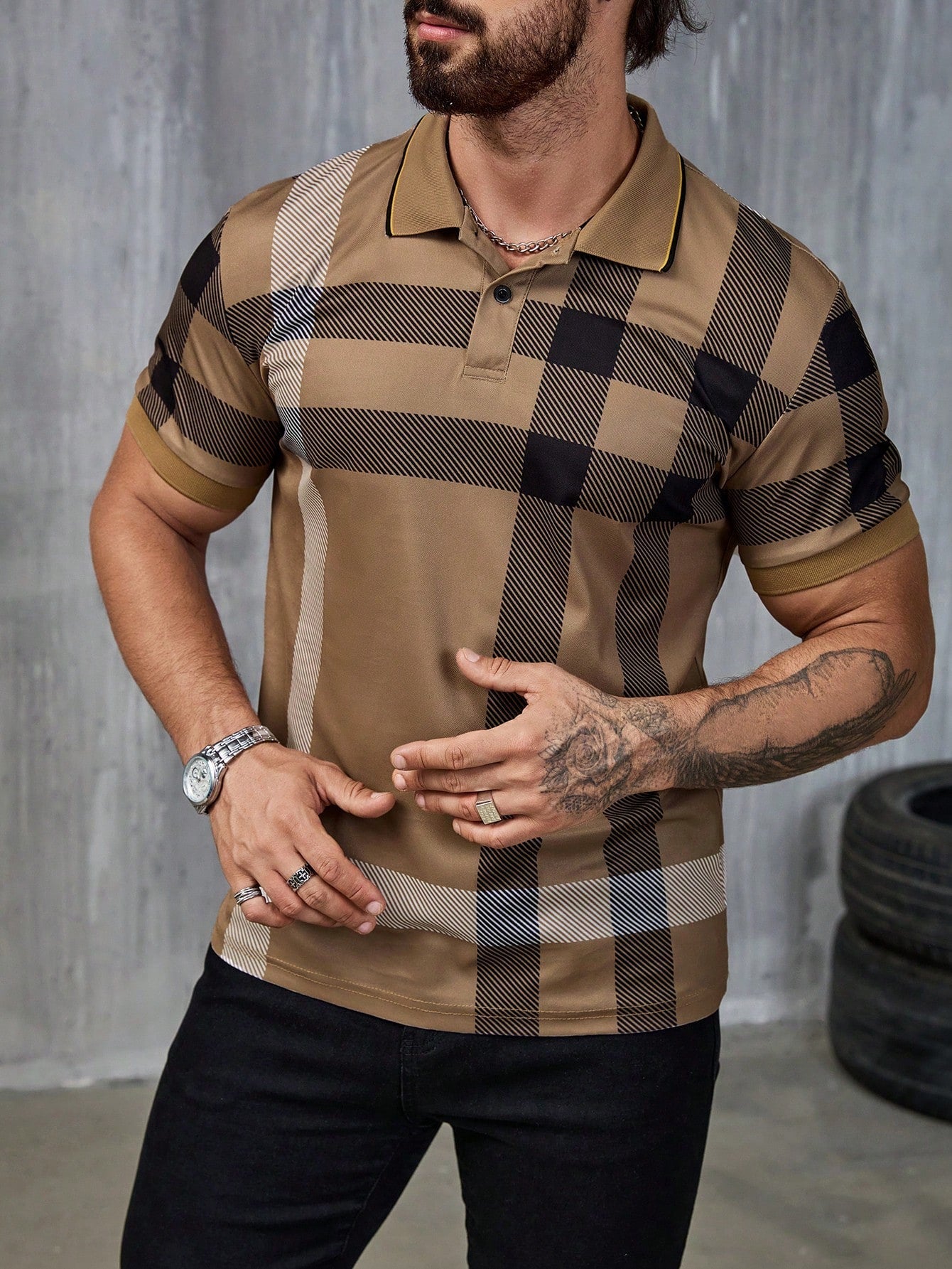Mens Casual Printed Button-up Shirt With A Lapel Collar