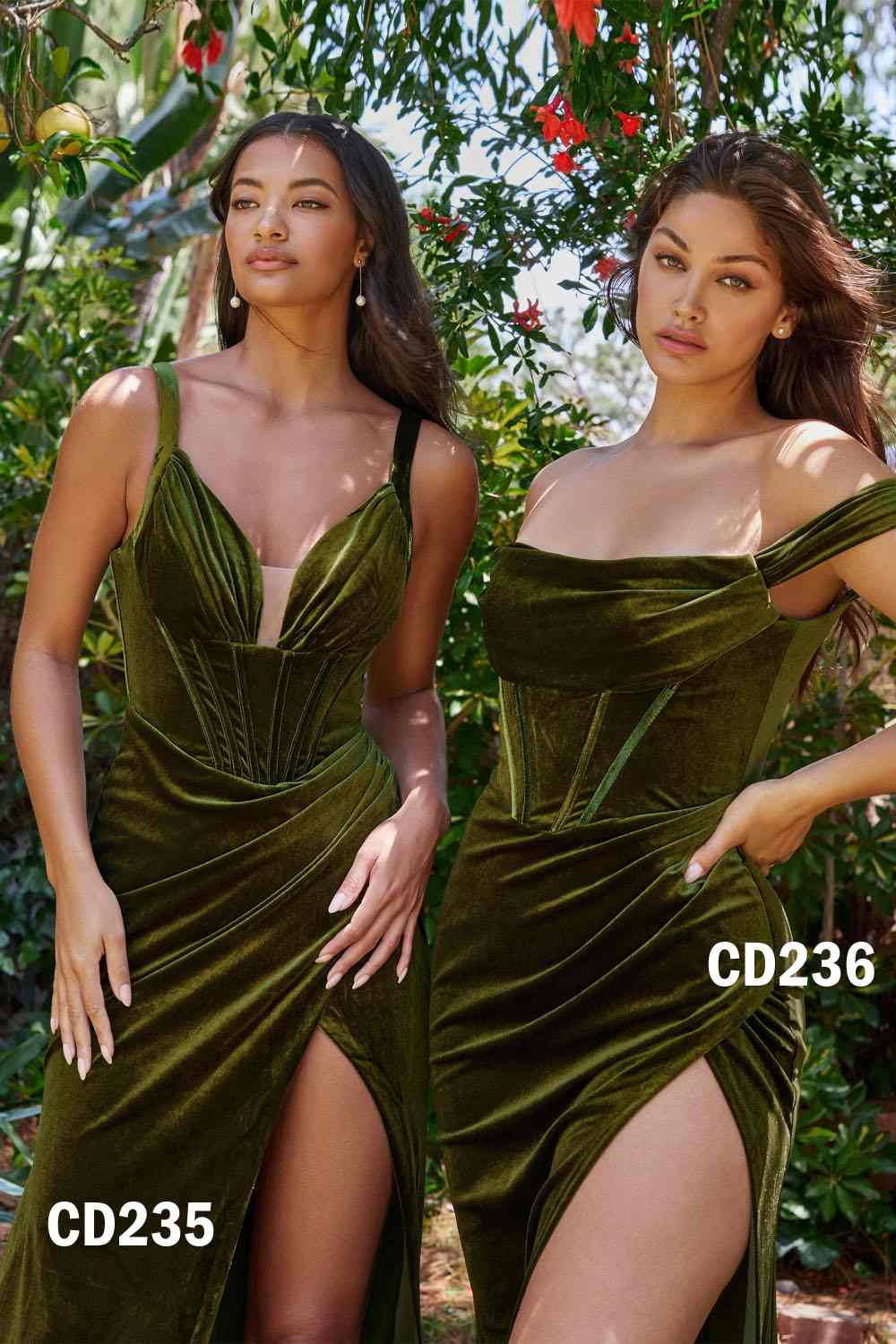 Cinderella Divine CD235 Long Velvet Gathered Fitted Dress