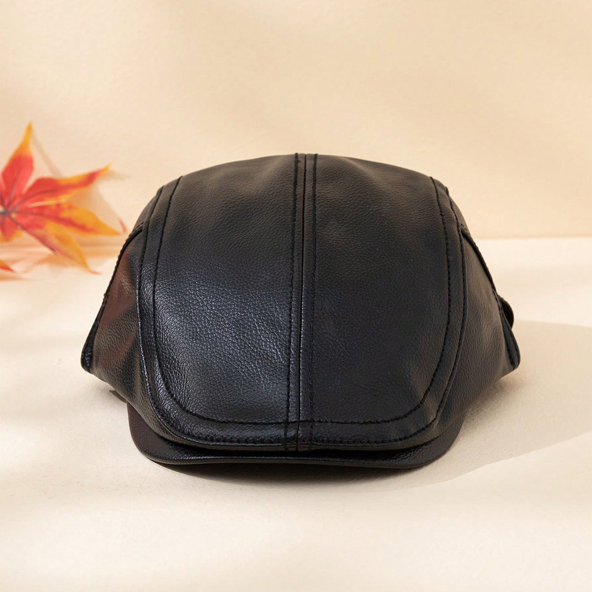Men's Solid Color PU Leather Warm And Windproof Adjustable Retro Forward Hat Suitable For Outdoor Outings And Daily Clothing Combinations