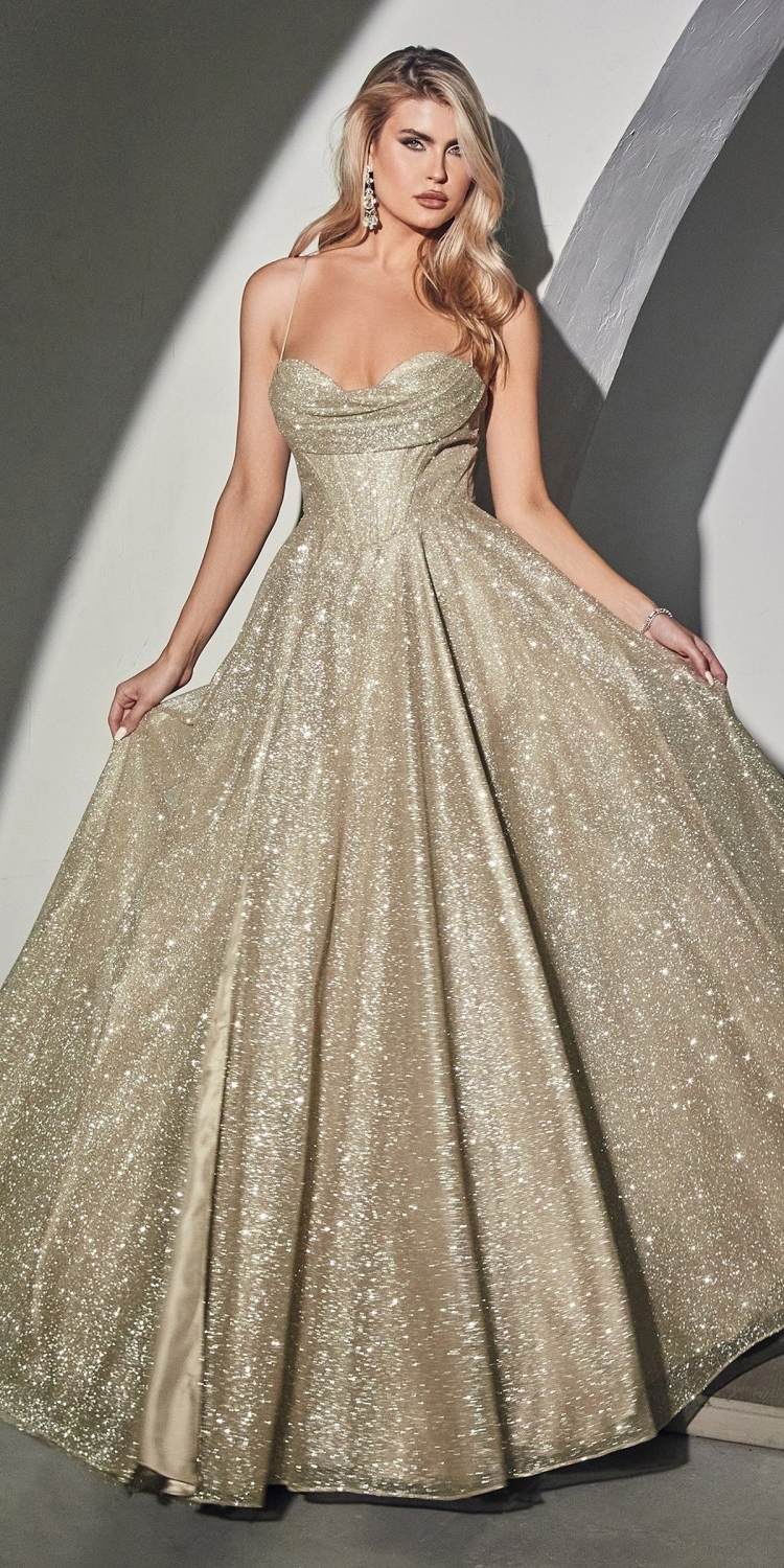 Ladivine CD252 Floor Length Lace Up Glitter A-Line Ball Gown