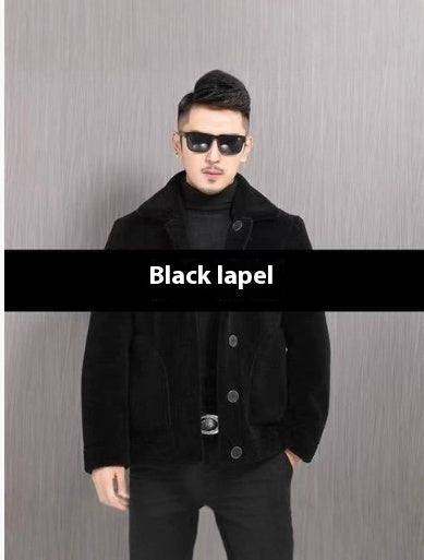 Double-sided Wear Polo Collar Jacket Men's Fur One-piece Velvet Padded Coat