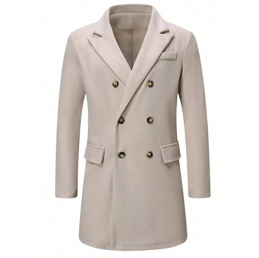 Men's Solid-color Casual Double-breasted Wool Coat