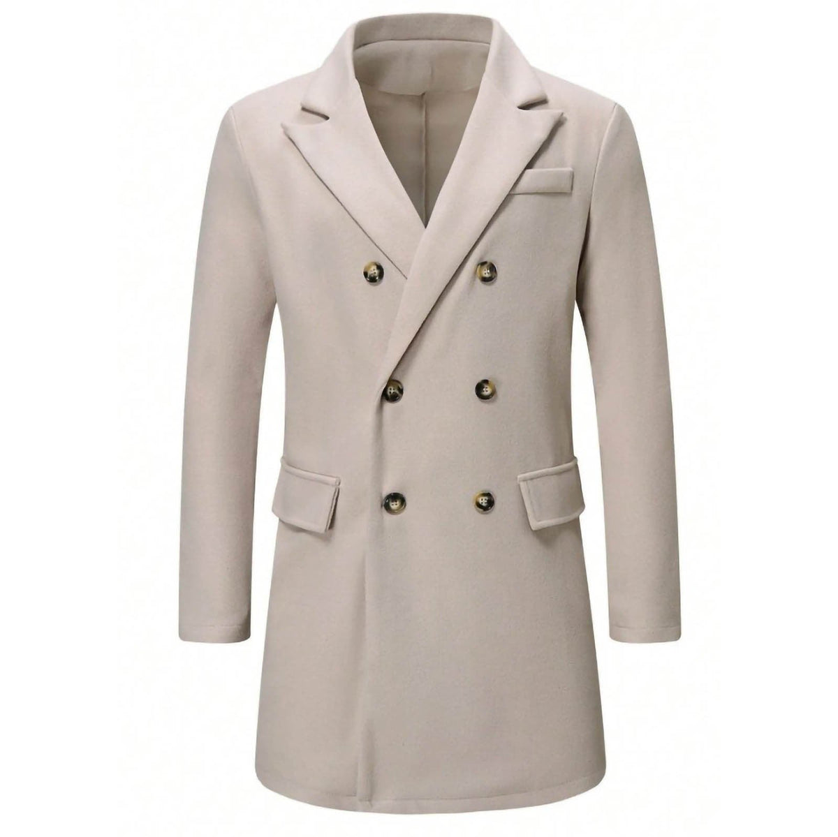 Men's Solid-color Casual Double-breasted Wool Coat