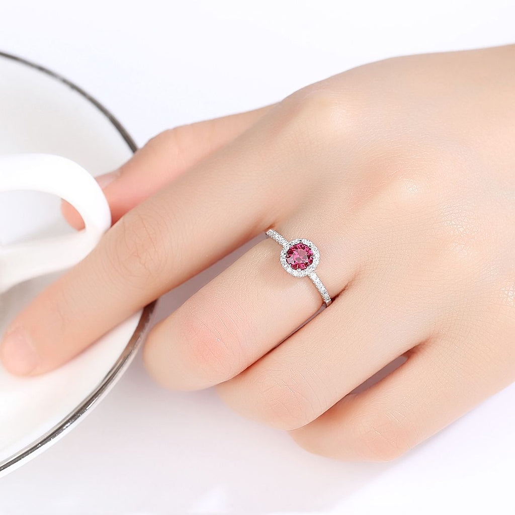 925 Silver Single-Row Diamond Ruby Ring For Women