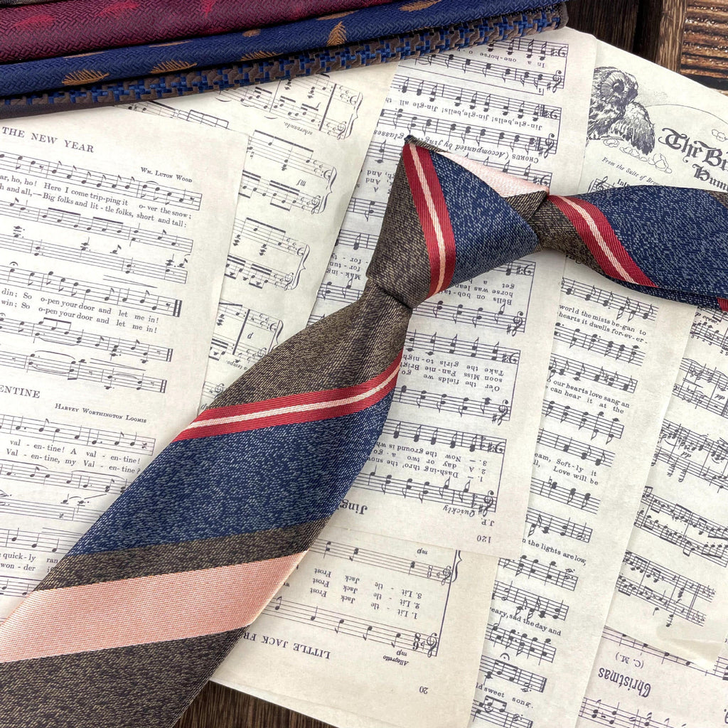 Retro Coffee Color Orange Red Striped Tie Hand Hit 8CM Men
