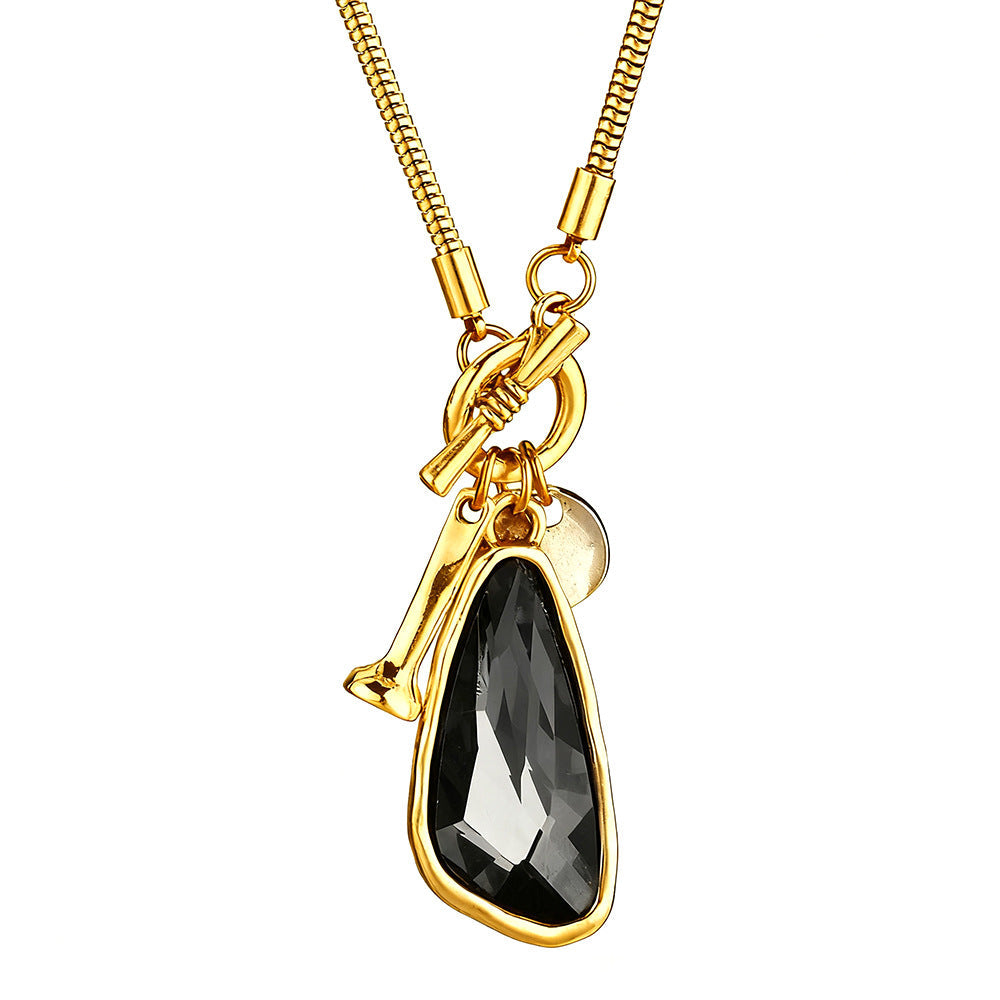 OT Toggle Multi Charm Smoky Teardrop Zircon Snake Sweater Chain, Minimal Cool Long Necklace For European Spanish Women