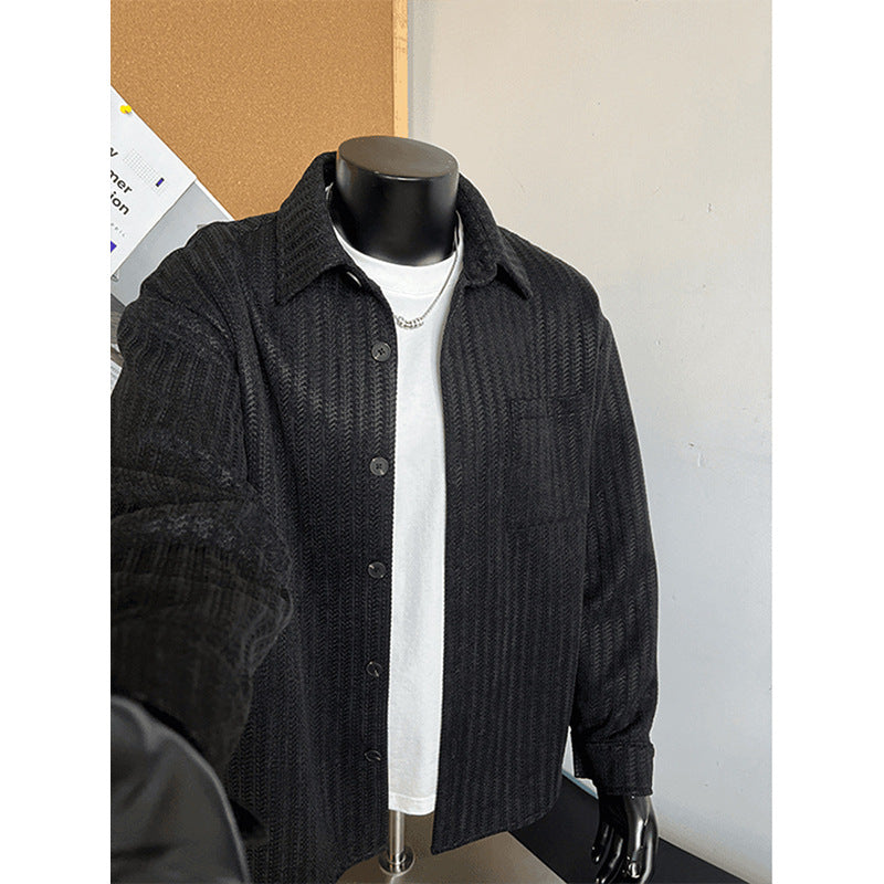 Vintage Lapel Sophisticated Striped Long-sleeve Top