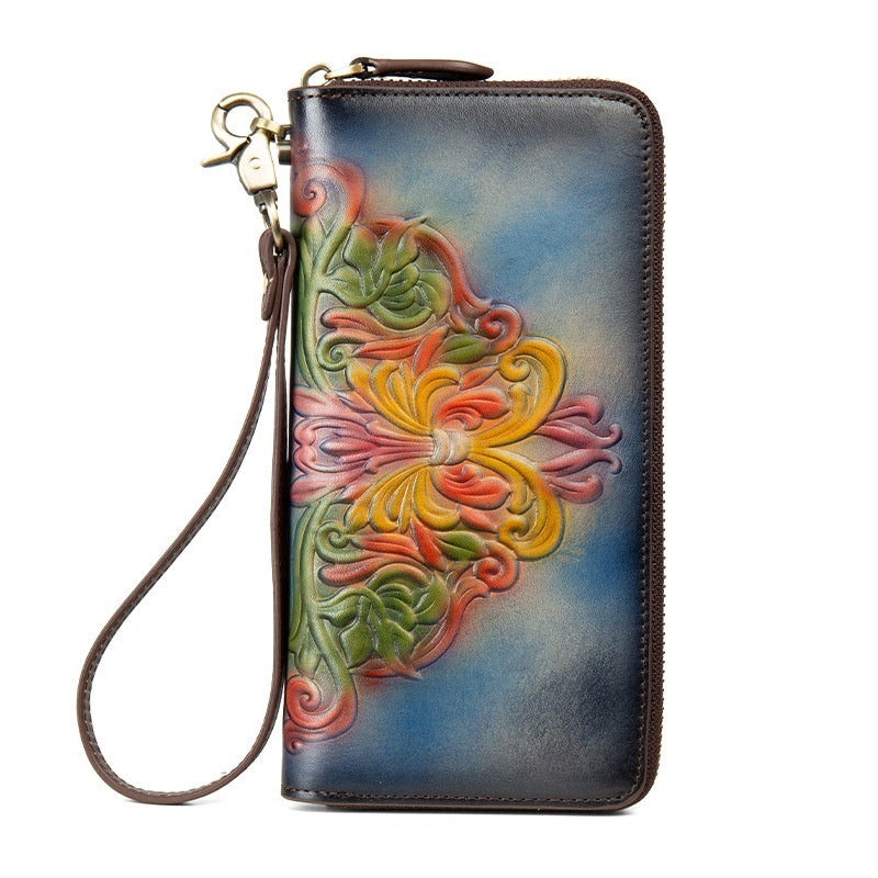 Genuine Leather Long First-Layer Cowhide Wallet Zipper Purse
