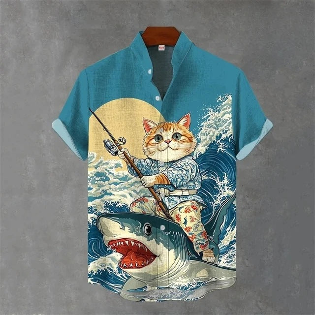 Animal-print Mens Shirt Summer Casual Short Sleeves