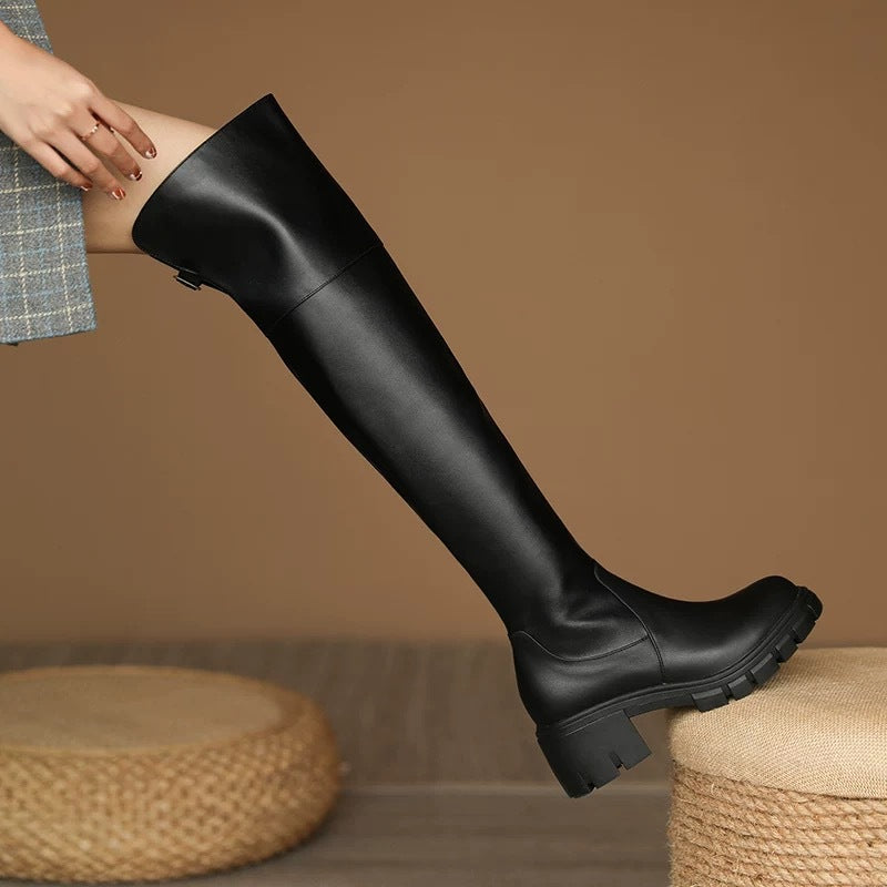 New Autumn Winter Chunky-heeled Thigh-high Boots With Thick Heels