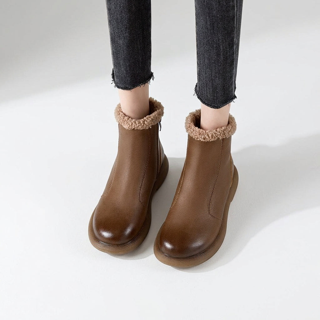 Women's Plush-Lined Round-Toe Side-Zip Ankle Boots