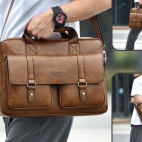 Mens Business Large-Capacity ShoulderCrossbody Simple Briefcase