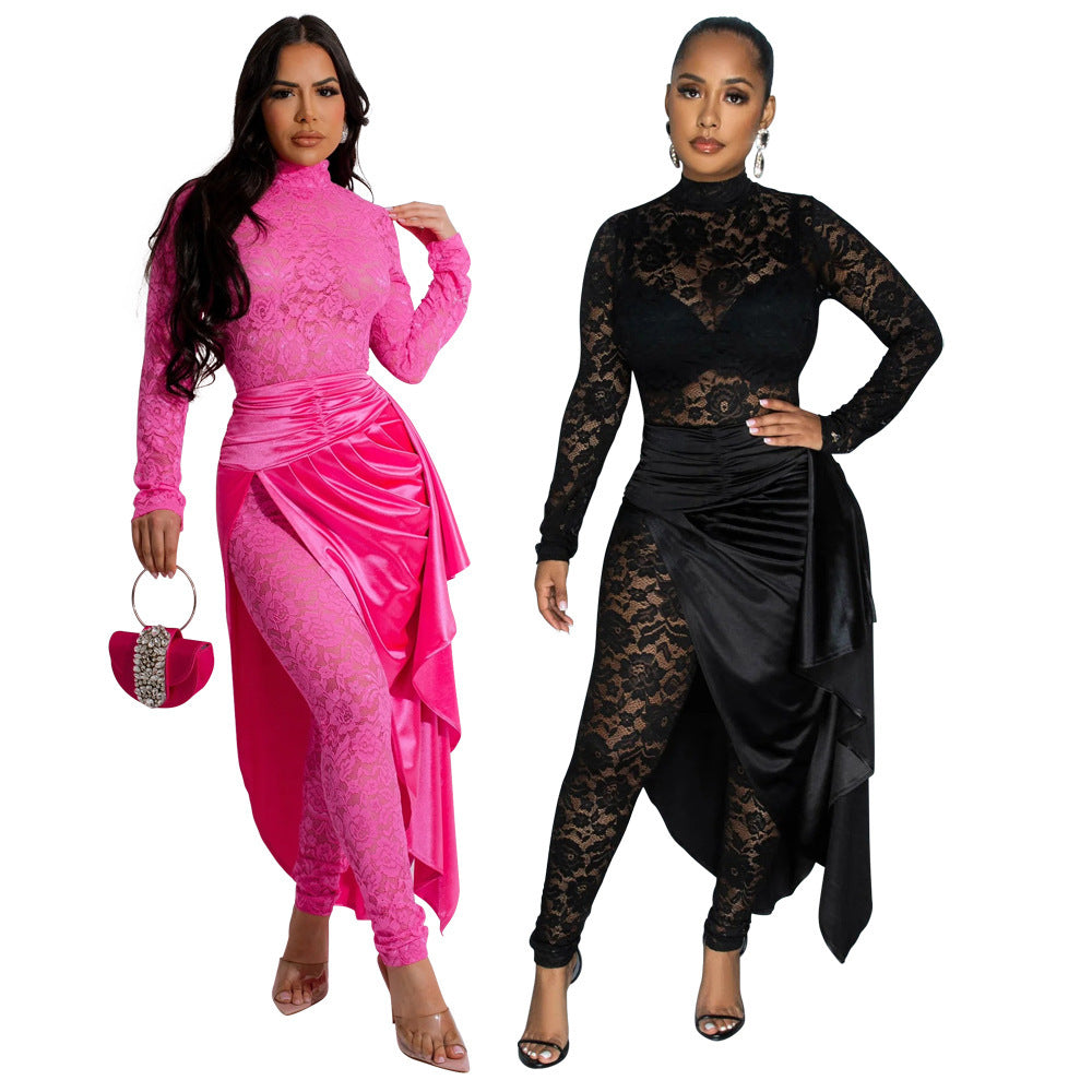 Women's Bodysuit Lace-Up Cloak Skirt Set