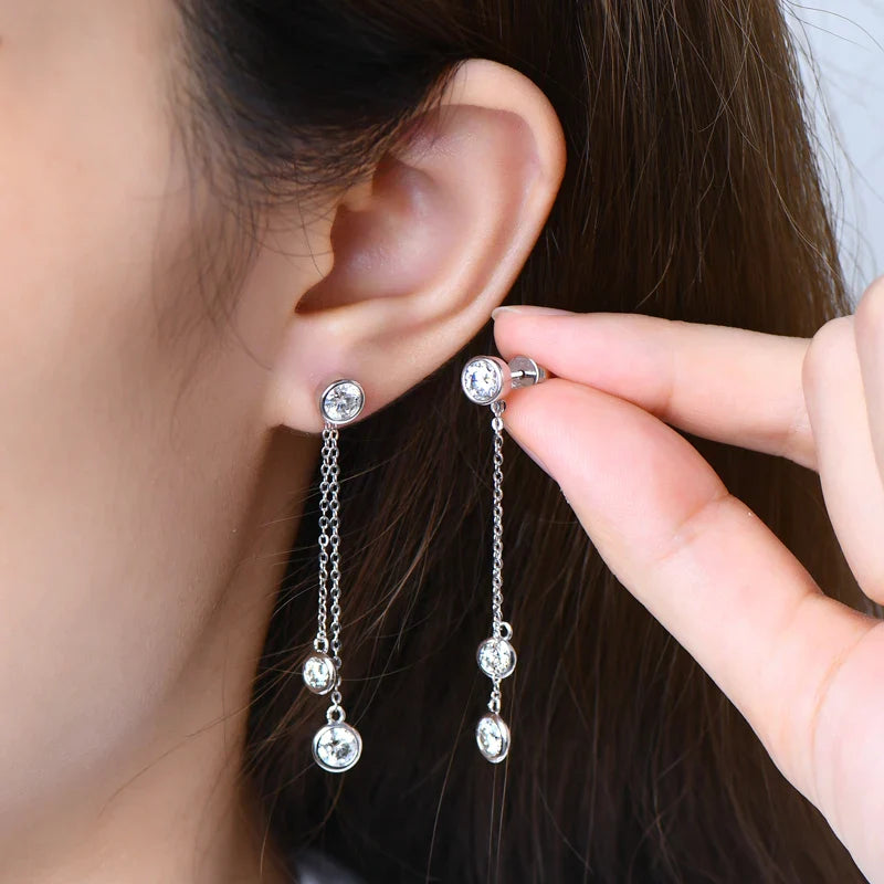 Zertifizierte Moissanit Quasten Ohrstecker 925 Sterling Silber Kettenanhänger
