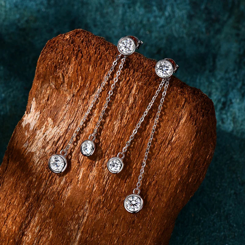 Zertifizierte Moissanit Quasten Ohrstecker 925 Sterling Silber Kettenanhänger