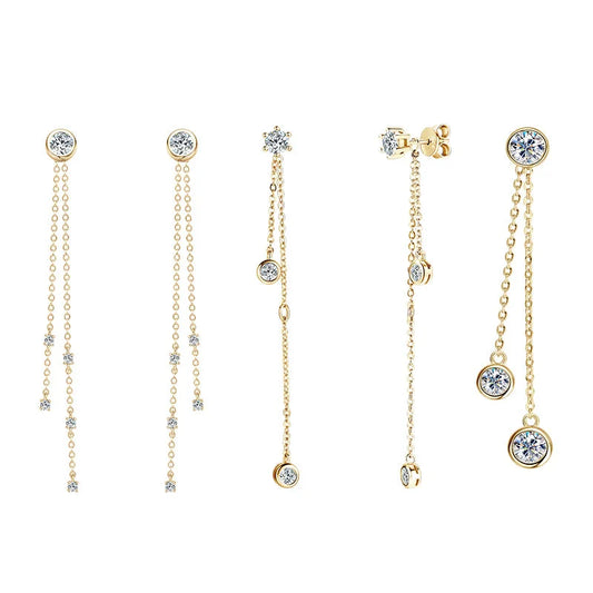 Certified Moissanite Tassel Stud Earrings 925 Sterling Silver Chain Pendant