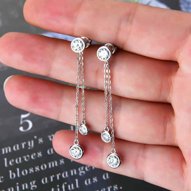 Zertifizierte Moissanit Quasten Ohrstecker 925 Sterling Silber Kettenanhänger