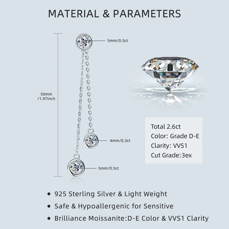 Zertifizierte Moissanit Quasten Ohrstecker 925 Sterling Silber Kettenanhänger