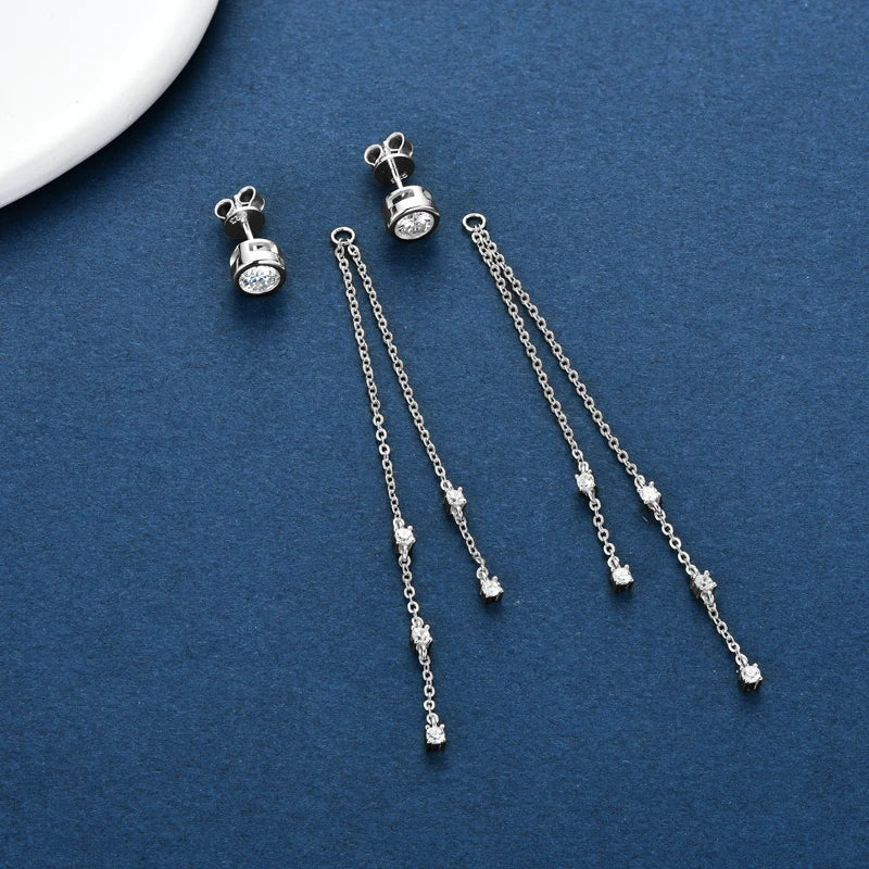 Zertifizierte Moissanit Quasten Ohrstecker 925 Sterling Silber Kettenanhänger