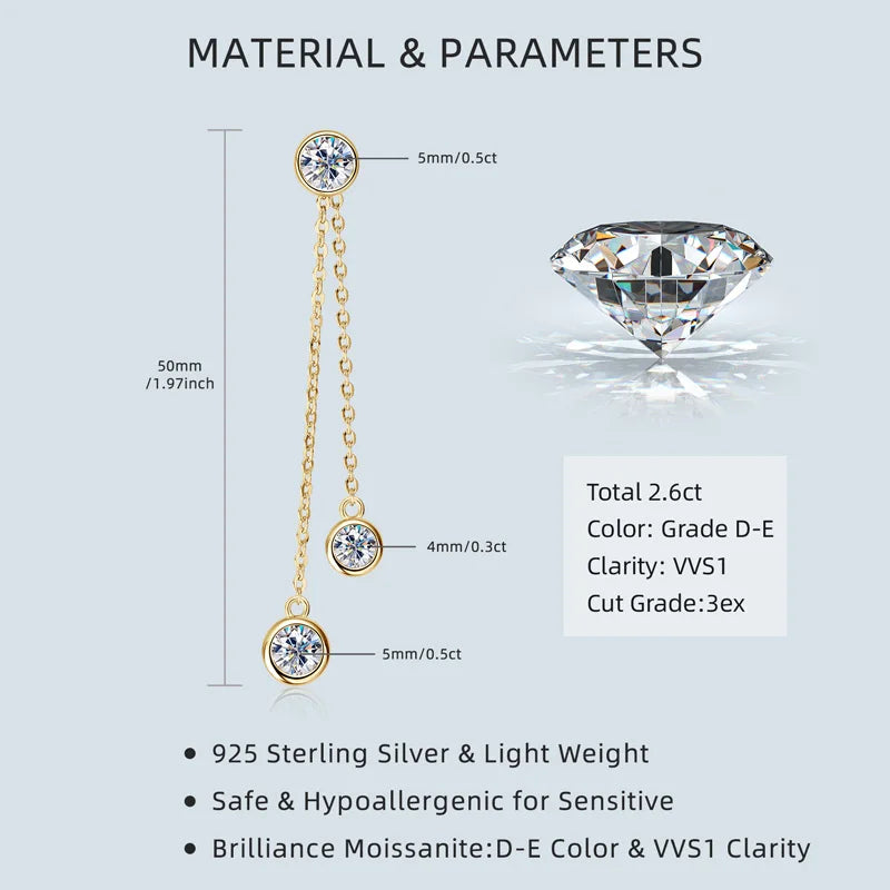 Zertifizierte Moissanit Quasten Ohrstecker 925 Sterling Silber Kettenanhänger