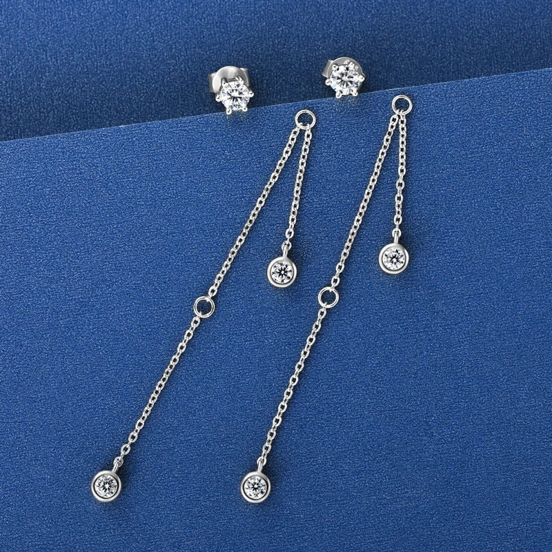 Zertifizierte Moissanit Quasten Ohrstecker 925 Sterling Silber Kettenanhänger